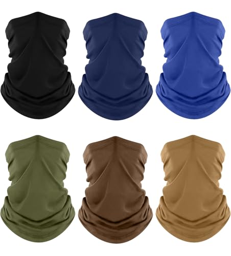 Fuinloth Neck Gaiter, 6 Pack Cooling UV Protection Bandana Face Mask Gator - color: Black+blue+green+navy+sand+brown
