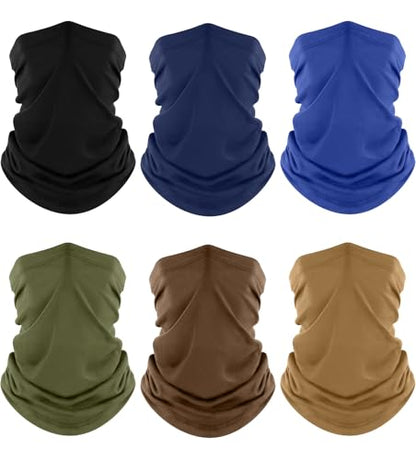 Fuinloth Neck Gaiter, 6 Pack Cooling UV Protection Bandana Face Mask Gator - color: Black+blue+green+navy+sand+brown