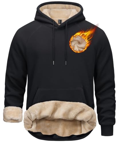 TACVASEN Men's Sherpa Hoodies Midweight Fleece Winter Thermal Sweatshirts - color: 01 Black, size: Large
