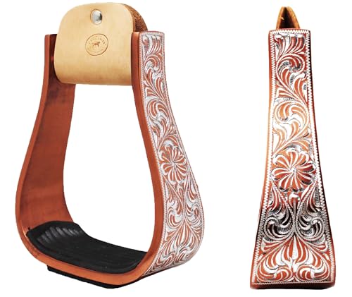 Horse Western 5" Wide Barrel Racer Engraved Aluminum Show Stirrups 51177v - color: Bronze, size: 5" Width, 5" Height