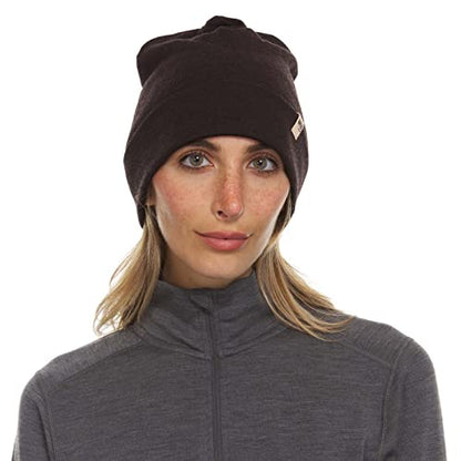 100% Merino Wool Cuff Beanie - Mens & Womens Warm Winter Hat - Watch Cap - Toque - Novelty Beanie - One Size Fits Most - color: Dark Brown