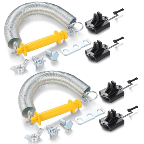 2 Set Electric Fence Gate Kit Contains 16 Feet Long Compressed Spring Black Insulators and Other Fasteners Wooden Post Electric Fence Handle Set with Anchors for Pasture Garden