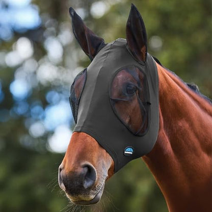 WeatherBeeta ComFiTec Stretch Fly Mask with Ears, Charcoal/Black, Large - color: Charcoal/Black, size: L