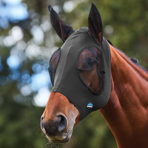 WeatherBeeta ComFiTec Stretch Fly Mask with Ears, Charcoal/Black, Medium - color: Charcoal/Black, size: M