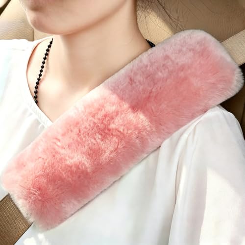 OGLAND 2 Pack Sheepskin Car Seat Belt Cover Pads | Wool Seatbelt Cushions - color: Soft Pink, size: Shearling Wool