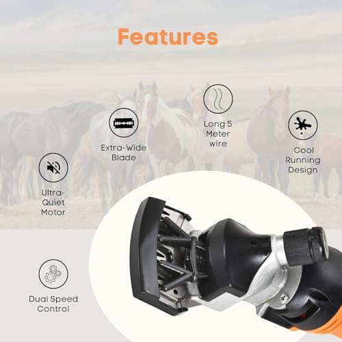 Heavy Duty Horse Clippers 600W Professional Electric Grooming Kit for Horses, Goats, Cattle & Livestock – 6-Speed Heavy Duty Farm Haircut Trimmer for Thick Coats – Equine Clippers with Accessories