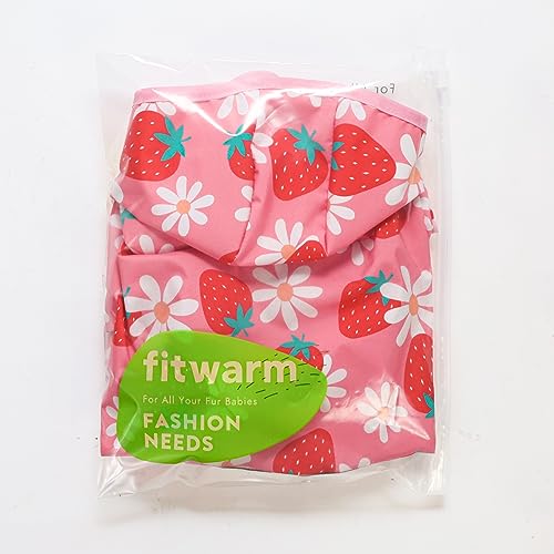 Fitwarm Strawberry Daisy Dog Raincoat with Hood, Waterproof Rain Jacket for Small Dogs Girl, Reflective Pet Poncho with Harness Opening, Packable, Adjustable, Pink, Large - color: Strawberry, size: Large