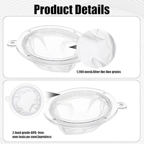 200 Plastic Cooking Oil Filter, 2 Pcs 200 Nylon Fine Mesh Sieve Fine Strainer for Liquids Colander Kitchen Funnel for Yogurt Honey Milk Juice Wine Coffee Cheese Grease Filtering, 5 Inch