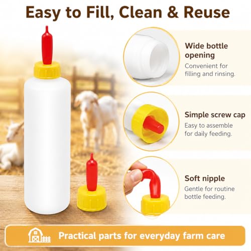 6Pcs Goat Feeding Bottles 400 ml/13.5 oz and 12 Nipples, Lamb and Kid Bottle, Livestock Baby Bottle for Sheep,Lamb,Calf and Other Mammal Feeding Bottles