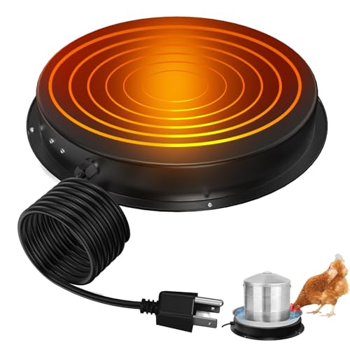 Chicken Water Heater for Winter, 15" Waterer Heated Base for 1-8 Gallon Metal Plastic Poultry Water, 110 Watt Heated Poultry Waterer with Thermostat for Chicken Duck Pigeon