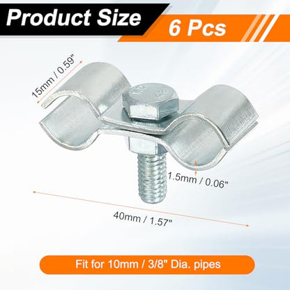 HARFINGTON 6pcs Chain Link Fence Panel Clamps 3/8" Galvanized Dog Kennel Clamps Fence Connector Temporary Dog Cage Hardware Parts with Bolts and Nuts for Round Pipe Panel Frame Cage - size: 3/8"