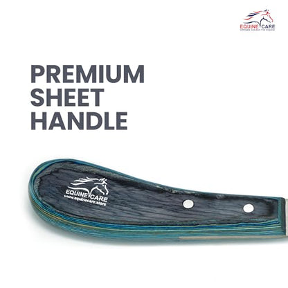 Equine Care Left-Handed Narrow Farrier Hoof Knife, Horses, Ponies, Minis | Narrow hoof knife for detail trimming; J2 stainless steel blade; smooth blue layered handle; right- or left-handed - style: Left-Handed