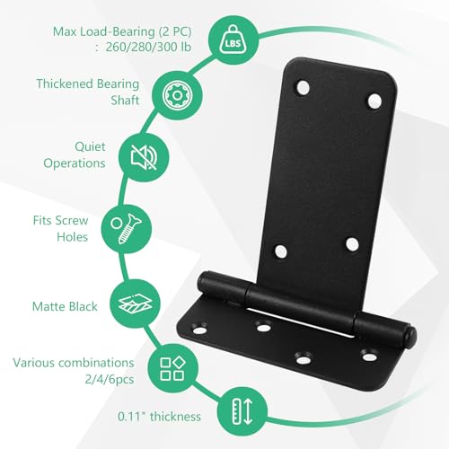 6 inch Gate Hinges,280 Lbs Capacity, Matte Black,4 Pack Heavy Duty Hinge - size: 6“-4 pcs-Matte Black