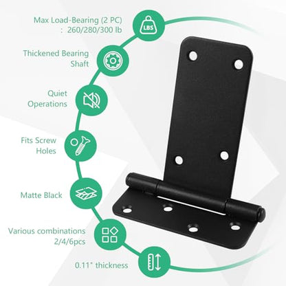 6 inch Gate Hinges,280 Lbs Capacity, Matte Black,4 Pack Heavy Duty Hinge - size: 6“-4 pcs-Matte Black