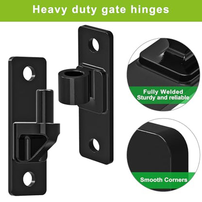 4.9" Heavy Duty Gate Hinges, Wall Mount Female Male Hinges | 2 Pairs, Electroplated 6mm Steel Design, Provides Stable Support, Smooth Opening and Closing for Wooden Fences and Farm Gates - color: Black, 2 Pack