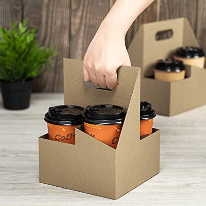 Karat Paperboard Drink Carrier with Handle [200ct] - Sturdy Kraft Coffee Cup Carrier for Hot/Cold Beverages, Fits 12-32 oz Cups - Eco-Friendly, Disposable To-Go Drink Holder (4-Cup) - size: 4-Cup