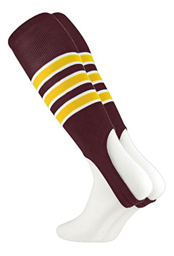 MadSportsStuff 7 Inch 3-Stripe Baseball Stirrups - Adult and Youth - color: Maroon/Gold/White, size: Medium