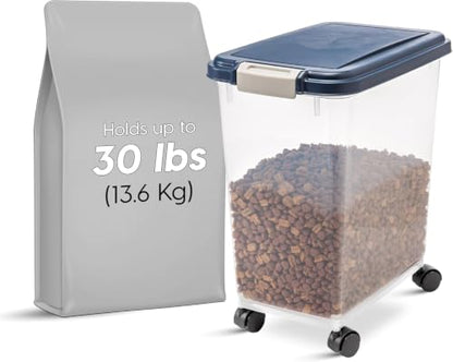 IRIS USA Dog Food Storage Container, Up to 30 lbs, Navy, Made in USA - color: Navy, size: 30 lbs