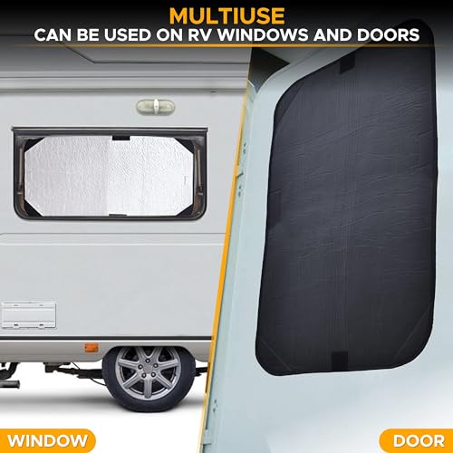 EcoNour RV Door Window Shade 2 Pack| Trailer RV Skylight - color: Black, size: Medium