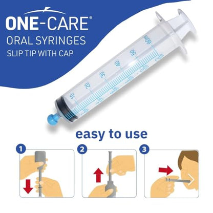 ONE-CARE Oral Syringe, 60 mL, Slip Tip, with Cap, 25 Count - size: 60ml