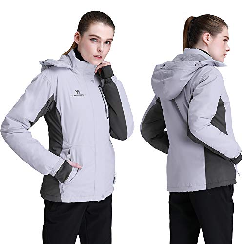 CAMEL CROWN Women’s Mountain Snow Waterproof Ski Jacket Detachable Hood Windproof Fleece Parka Rain Jackt Winter Coat - color: Gray, size: XX-Large