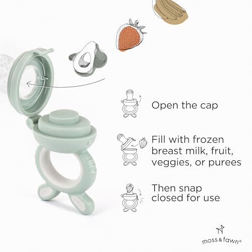 Moss and Fawn Forage Feeder - Silicone Baby Fruit Feeder - Fern | Frozen Breast Milk Popsicle Teether & Pacifier, BPA, PVC & Phthalate-Free - color: Fern