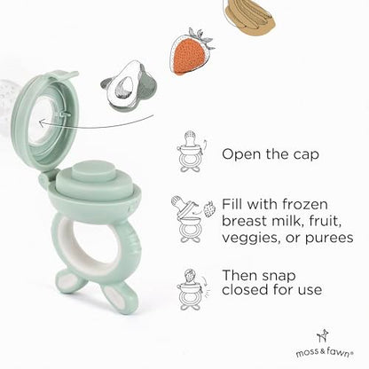 Moss and Fawn Forage Feeder - Silicone Baby Fruit Feeder - Fern | Frozen Breast Milk Popsicle Teether & Pacifier, BPA, PVC & Phthalate-Free - color: Fern