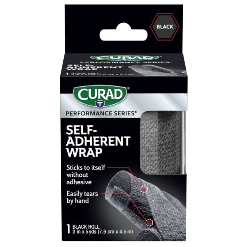 CURAD Performance Series Self-Adherent Athletic Wrap, Black, 3 inches x 5 yards, Compression Support for Sports Injuries, Joint Stability, and Muscle Recovery - size: 1 Count (Pack of 3)