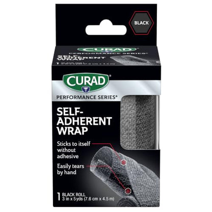 CURAD Performance Series Self-Adherent Athletic Wrap, Black, 3 inches x 5 yards, Compression Support for Sports Injuries, Joint Stability, and Muscle Recovery - size: 1 Count (Pack of 3)