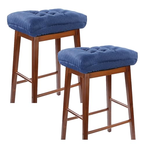 Rectangular Stool Cushion Set of 2, Soft Saddle Stool Cushions with Ties, Nonslip and Washable, Dark Blue, 18 x 10.5 x 4 Inch - color: Drak Blue, size: Pack of 2