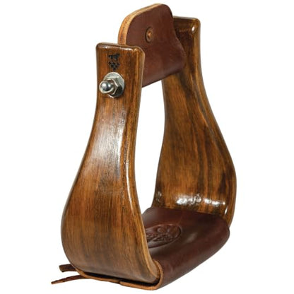 Professional's Choice Wood Horse Riding Stirrups | Leather Tread, Stainless Steel Hardware, Smoothed Edges, Glossy Western Finish - color: Medium Wood, size: 3"