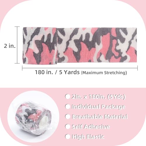 IndigoCase 6 Pack Self Adhesive Bandage Wrap 2 Inch x 5 yd Elastic Tape - color: Camo-pink, size: 2 Inch - 6 Pack