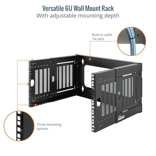 Tecmojo 6U Wall Mount Network Rack, 19" Open Frame Patch Panel Bracket with Adjustable Depth 9.7-15.9 in, Fits Shallow IT Equipments, 110 lbs Capacity, EIA-310 Compliant - size: 6U