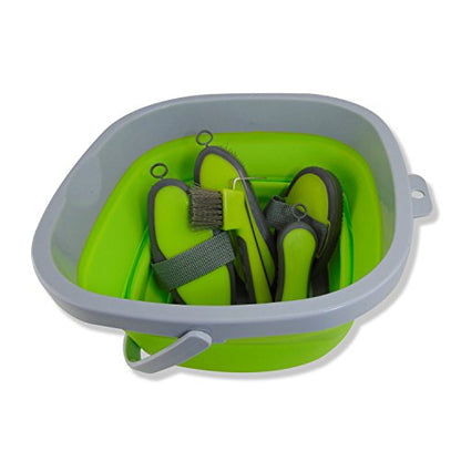 Collapsible Grooming Kit 10 Liter Bucket and 5 Grooming Tools - By Southwestern Equine (Lime Green) - color: Lime Green
