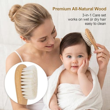 Personalized Baby Brush and Comb Set Custom Cradle Cap Brush Personalized Baby Gifts Baby Hair Brushes Set for Newborns Girls Boys Newborns Toddler Baby Grooming Kit (Design 1) - color: Design 1