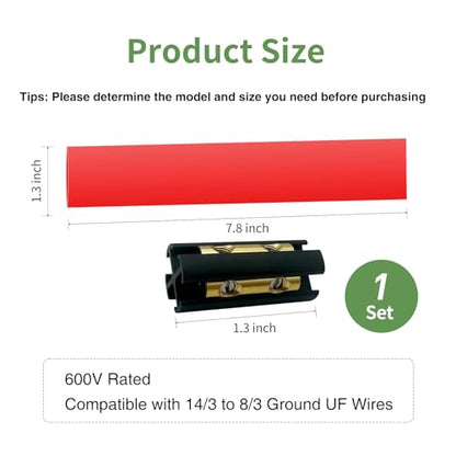 Underground Wire Splice Kit, Direct Burial Dual Rated Butt Splice 1 Set UF Cable Splice Kit with Heat Shrink and Electrical Terminals Suitable for 14/3 to 8/3 Wire Red