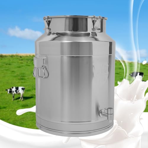 Milk Can with Spigot, 304 Stainless Steel Milk Dispenser Container Pail, 17Gal Stainless Steel Water Jug 64L Hanging Lid Bucket Drink Beverage Dispenser for Oil Tea Wine - size: 64L/16.90Gal