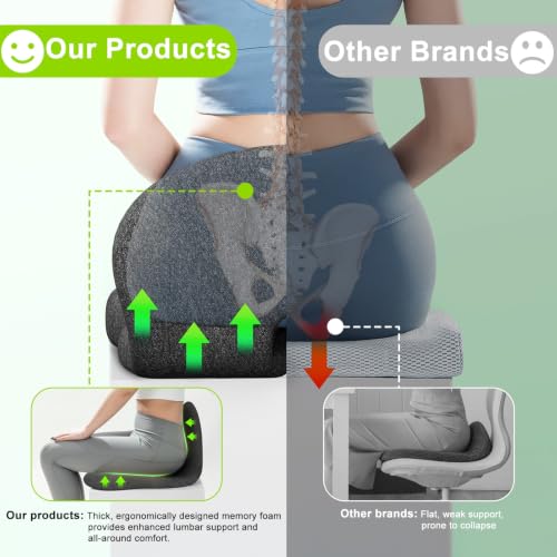 Seat Cushion, Seat Cushions for Office Chair, Ergonomic Coccyx Cushion, Breathable Non-Slip Memory Foam Pad for Long Sitting, Gaming Chair & Car Seat - color: Dark Gray