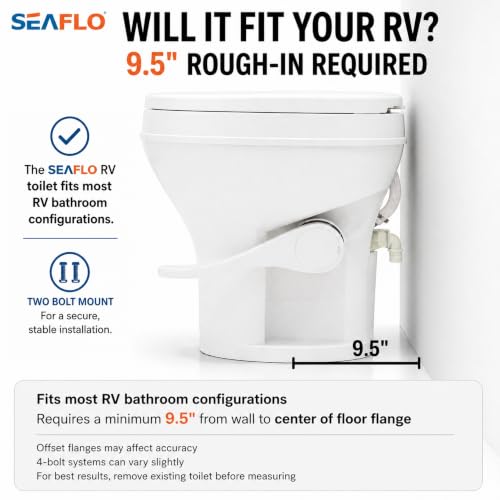 SEAFLO RV Toilet – 18.4" Residential Height, Gravity Flush Foot Pedal, 4-Year Warranty, Fits Most RVs (9.5" Rough-In), Soft Close Seat, 2-Bolt Mount, for Camper Travel Trailer Motorhome SFRTPH-01-01 - color: White