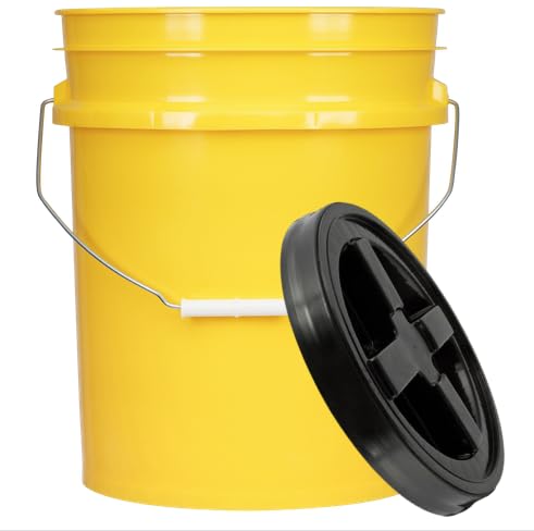 House Naturals 5 Gallon Food Grade Plastic Bucket with Air Tight Screw on Lid Made in USA Container (Yellow Bucket with Black Lid) - color: Yellow Bucket With Black Lid