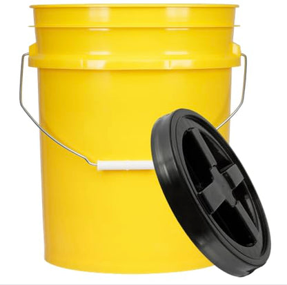 House Naturals 5 Gallon Food Grade Plastic Bucket with Air Tight Screw on Lid Made in USA Container (Yellow Bucket with Black Lid) - color: Yellow Bucket With Black Lid