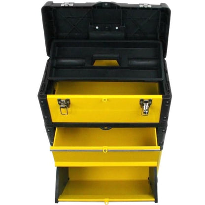 Portable Tool Box on Wheels - Stackable 3-in-1 Chest for Workshops and Craft Rooms - Foldable Comfort Handle and Latches by Stalwart (Black/Yellow) - style: 3-in-1