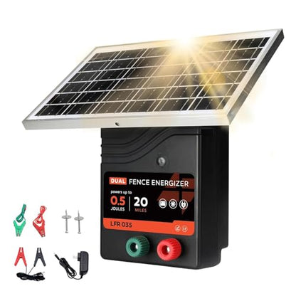 20 Miles Solar Electric Fence Charger, 0.5 Joule Portable Solar Fence Charger, Solar Electric Fence Kit, with 10W Solar Panel - size: LFR 035