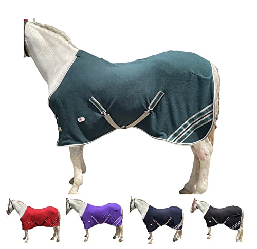 Majestic Ally Anti Pill Fleece Horse Blanket /Sheet with Silver Braided Rope (Hunter Green, 76) - color: Hunter Green, size: 76