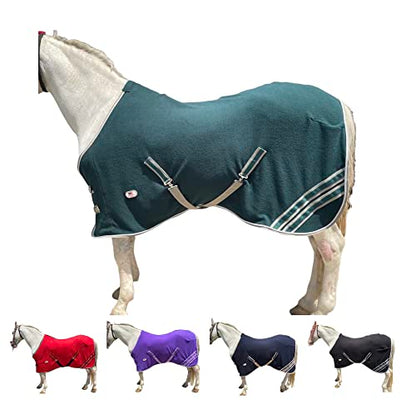 Majestic Ally Anti Pill Fleece Horse Blanket /Sheet with Silver Braided Rope (Hunter Green, 74) - color: Hunter Green, size: 74