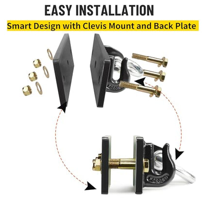 Tractor Bucket Hooks, Bolt On Clevis Mount with 1/2” Shackle, 5/16”Grab Hooks G70 Steel, Shackles Mount with Backer Plate, Heavy Duty Tow Hook for Car Truck SUV RV UTV Tractors Bucket (Black) - color: Black