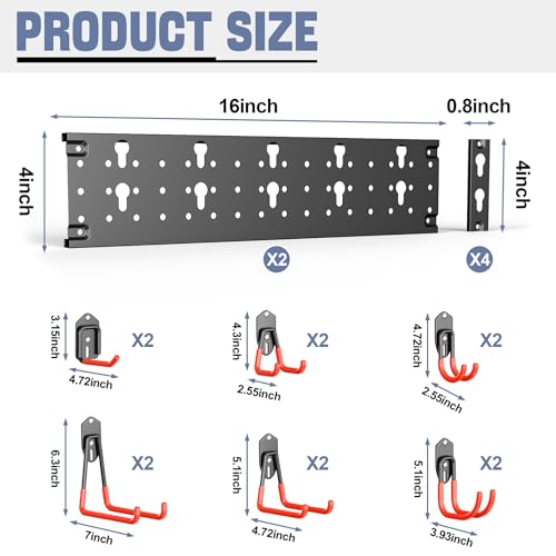 WALMANN Garage Wall Mounted Garden Tool Hooks, Folding Chair Storage Rack | Tools Rack for Shovels, Rakes, Brooms, Ladders, Compatible with Keyhole Style Shelving Units - style: Hooks with 2 Tracks