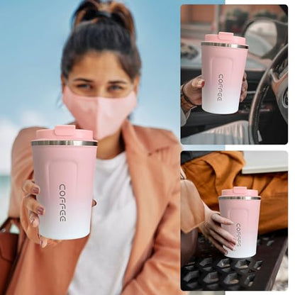 Insulated Travel Coffee Mug, Stainless Steel Coffee Cup with Leakproof Lid - color: 2nd-Pink White, size: 17 Ounces