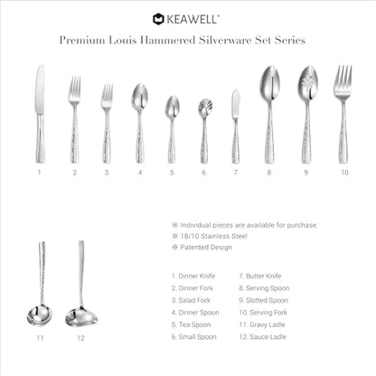 KEAWELL Premium Louis 4-Piece Hammered Dinner Forks (4, 8.3" Dinner Fork) | 18/10 Stainless Steel Dinner Forks; Hammered Squared-Edge Handles; Smooth, Rounded Edges for Comfort; Dishwasher Safe - size: 8.3" Dinner Fork
