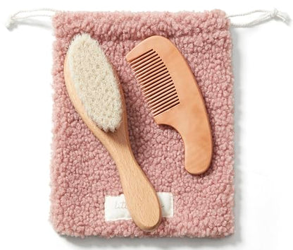 MYZI Baby Hair Brush Set – Soft Baby Brush Set for Newborns, Baby Comb and Brush Set Girl and Boy, Toddler Hair Brush and Toddler Comb - Baby Gift Set - color: Pink